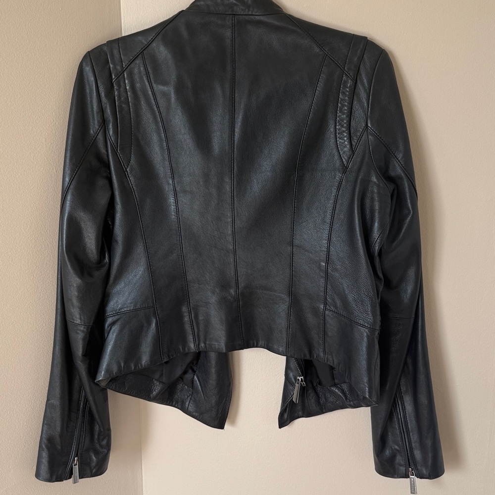 Michael Kors Black Leather Jacket, Medium - Picture 5 of 13